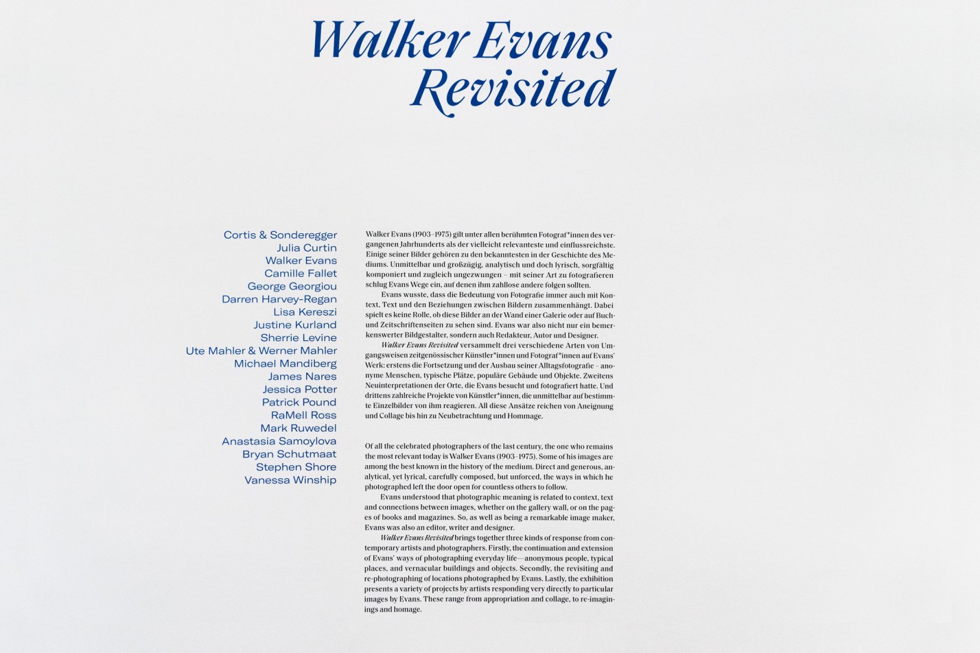 Camille Fallet - Walker Evans Revisited - *Walker Evans Revisited*,  Biennale für aktuelle Fotografie,« The Lives & Loves of Images »,  commissariat David Campany, Kunsthalle Mannheim, 2020